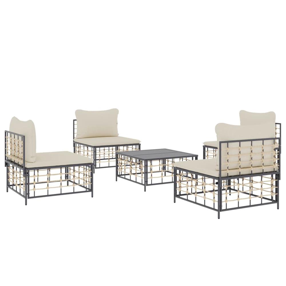 5 Piece Patio Lounge Set with Cushions Anthracite Poly Rattan. Picture 2