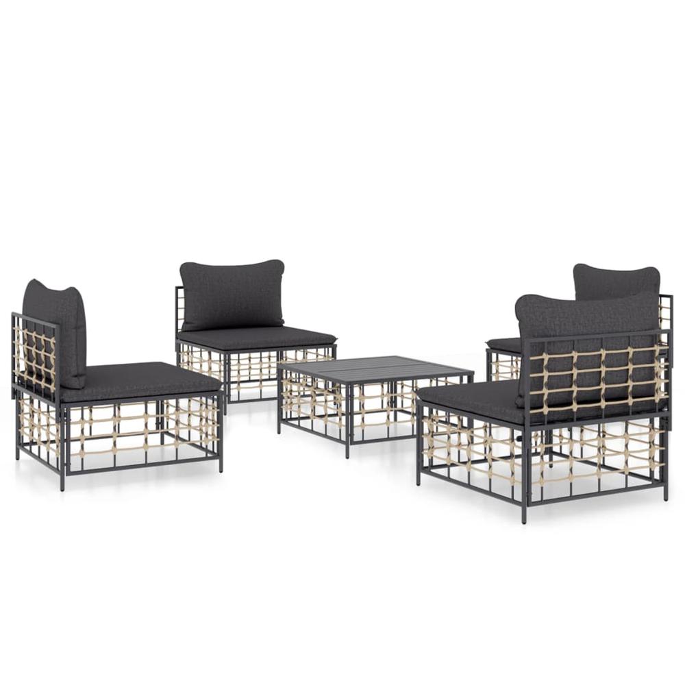 5 Piece Patio Lounge Set with Cushions Anthracite Poly Rattan. Picture 1