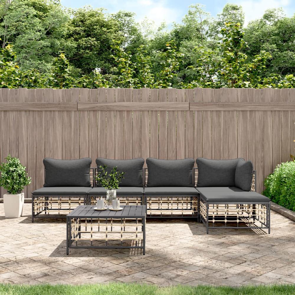6 Piece Patio Lounge Set with Cushions Anthracite Poly Rattan. Picture 10