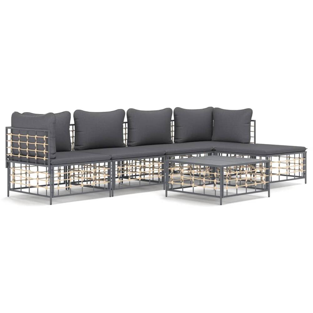 6 Piece Patio Lounge Set with Cushions Anthracite Poly Rattan. Picture 1