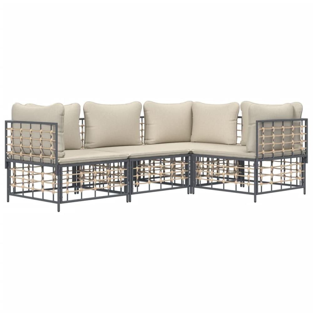 4 Piece Patio Lounge Set with Cushions Anthracite Poly Rattan. Picture 2