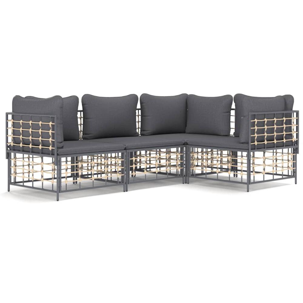 4 Piece Patio Lounge Set with Cushions Anthracite Poly Rattan. Picture 1