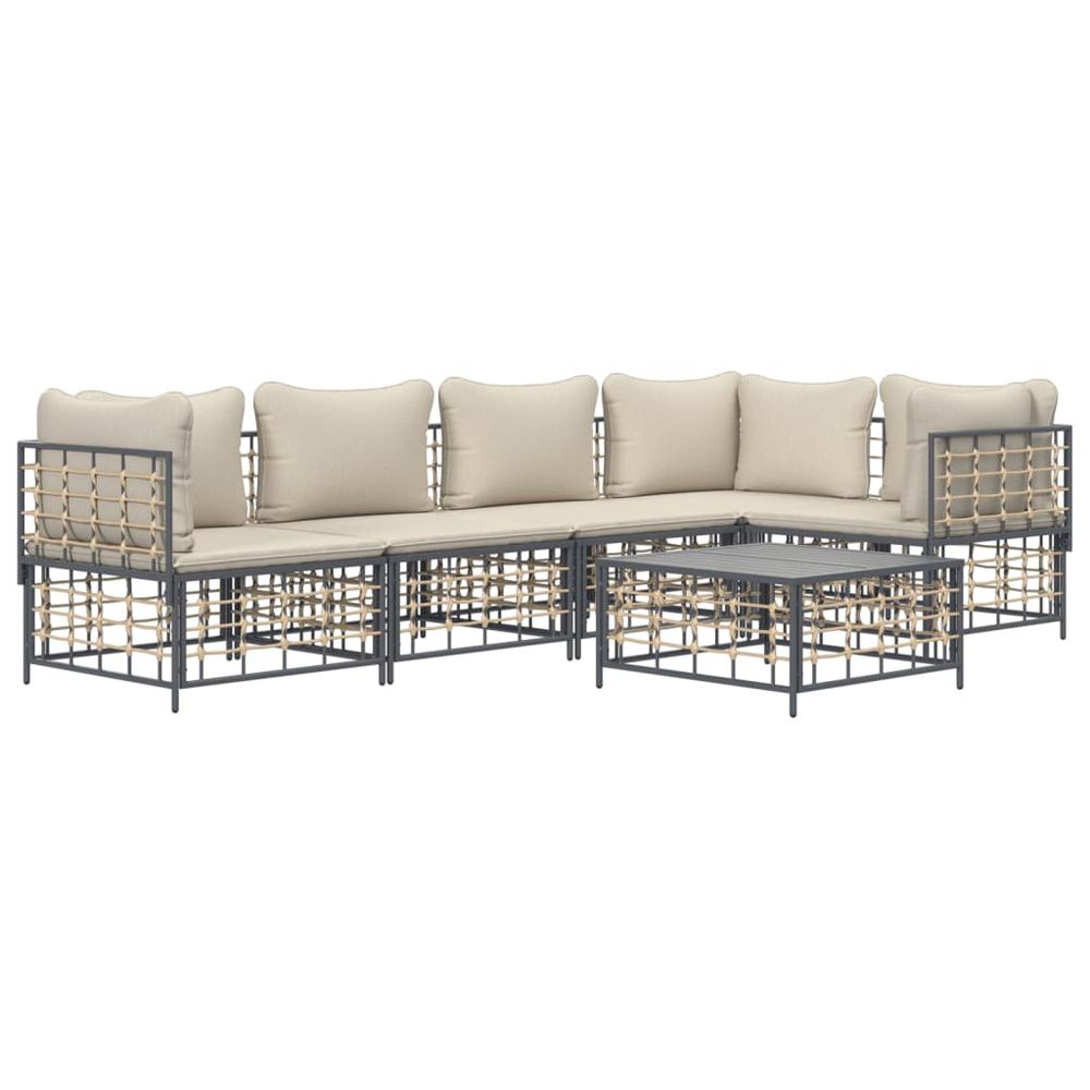 6 Piece Patio Lounge Set with Cushions Anthracite Poly Rattan. Picture 2