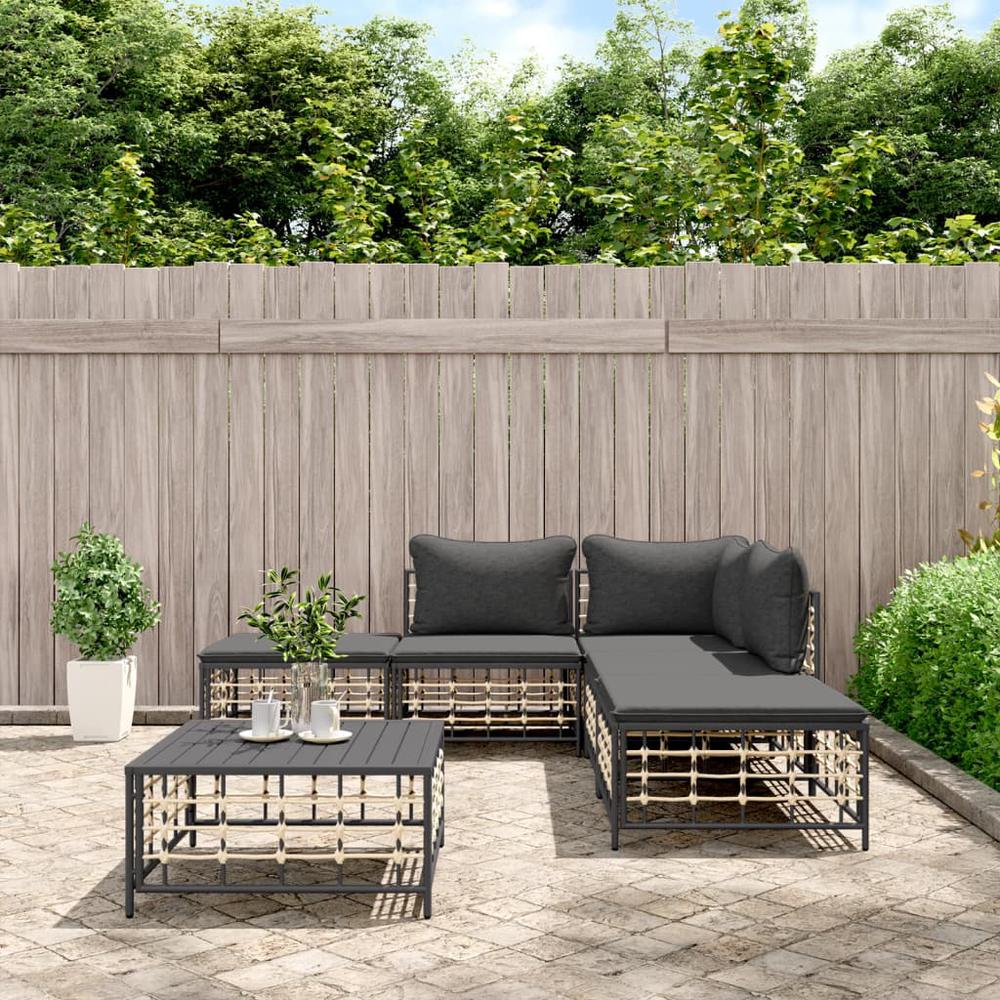6 Piece Patio Lounge Set with Cushions Anthracite Poly Rattan. Picture 10