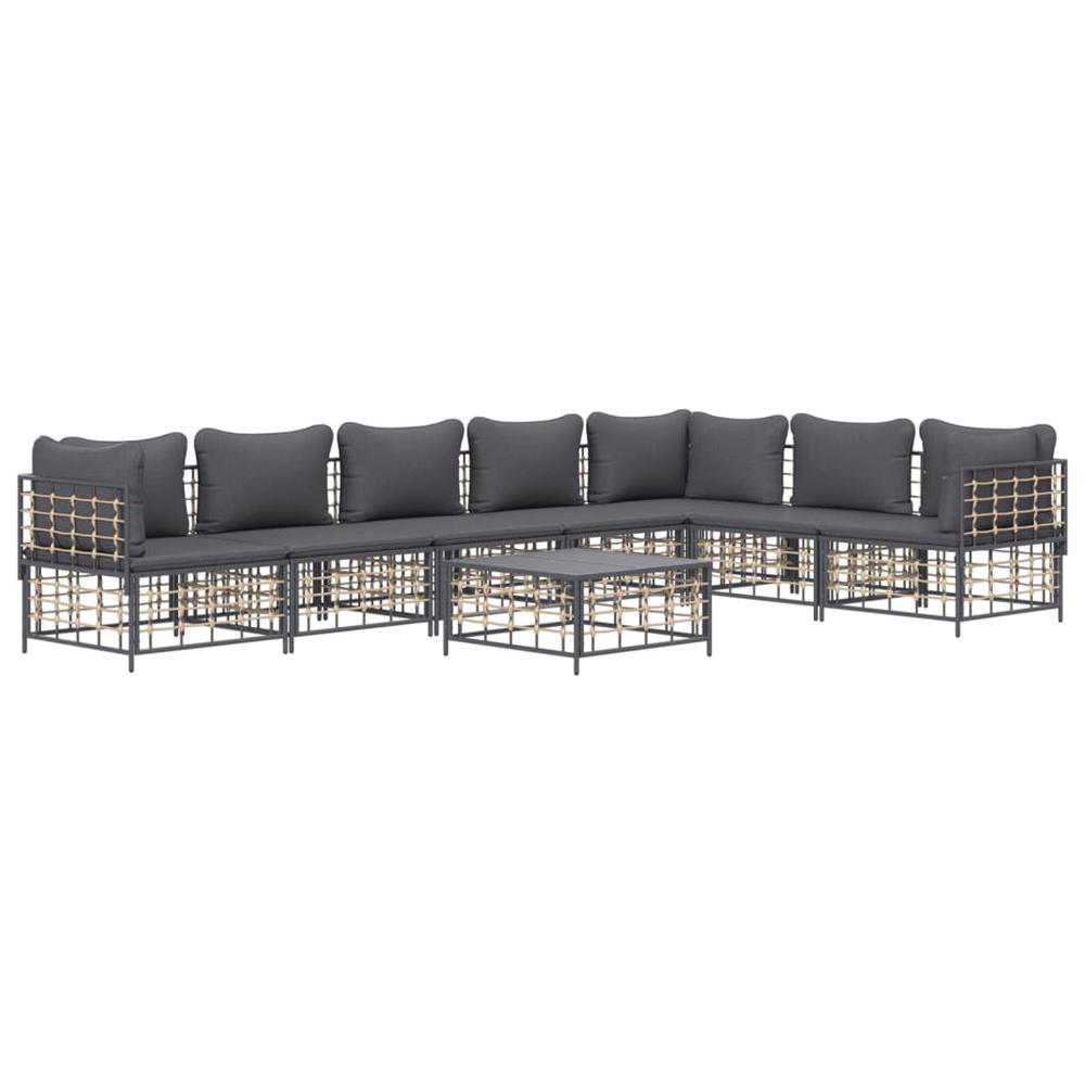 8 Piece Patio Lounge Set with Cushions Anthracite Poly Rattan. Picture 2