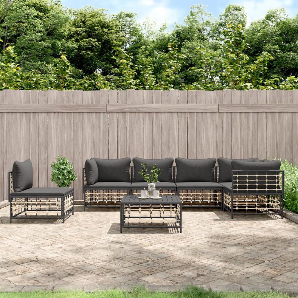 7 Piece Patio Lounge Set with Cushions Anthracite Poly Rattan. Picture 8