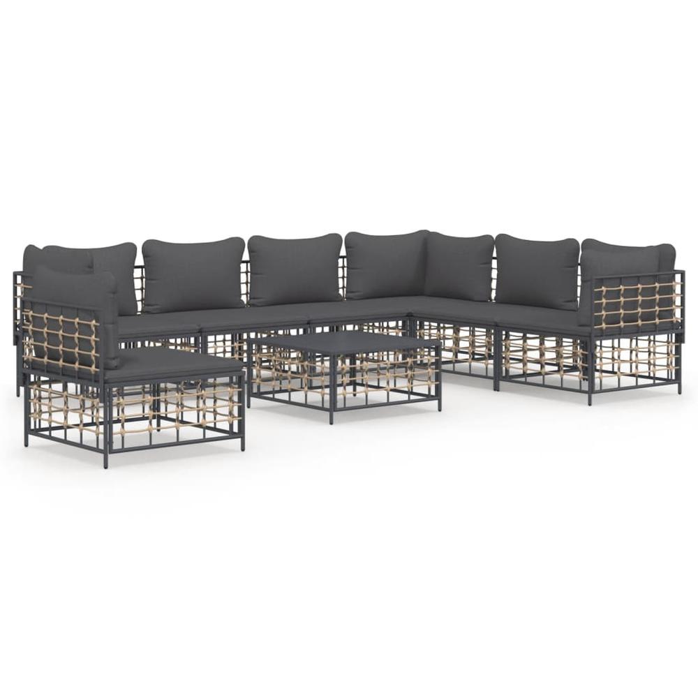8 Piece Patio Lounge Set with Cushions Anthracite Poly Rattan. Picture 1