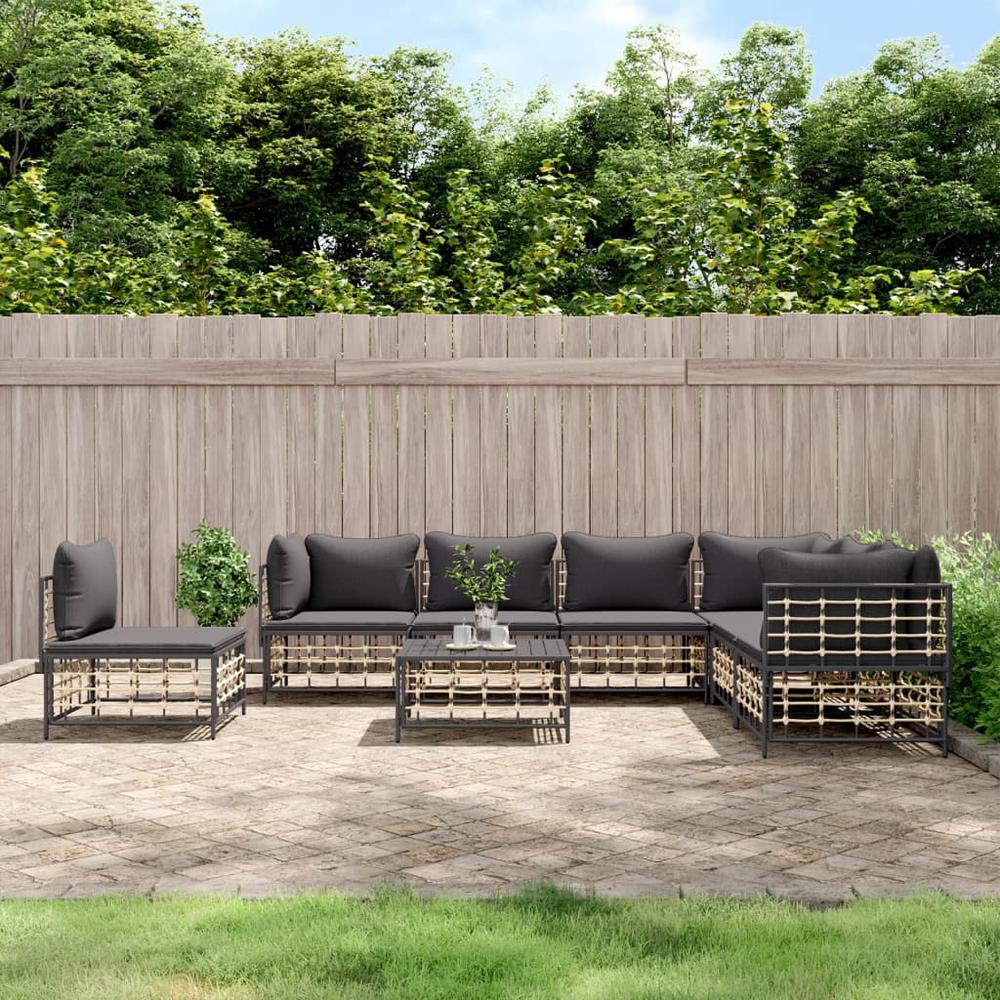 8 Piece Patio Lounge Set with Cushions Anthracite Poly Rattan. Picture 9