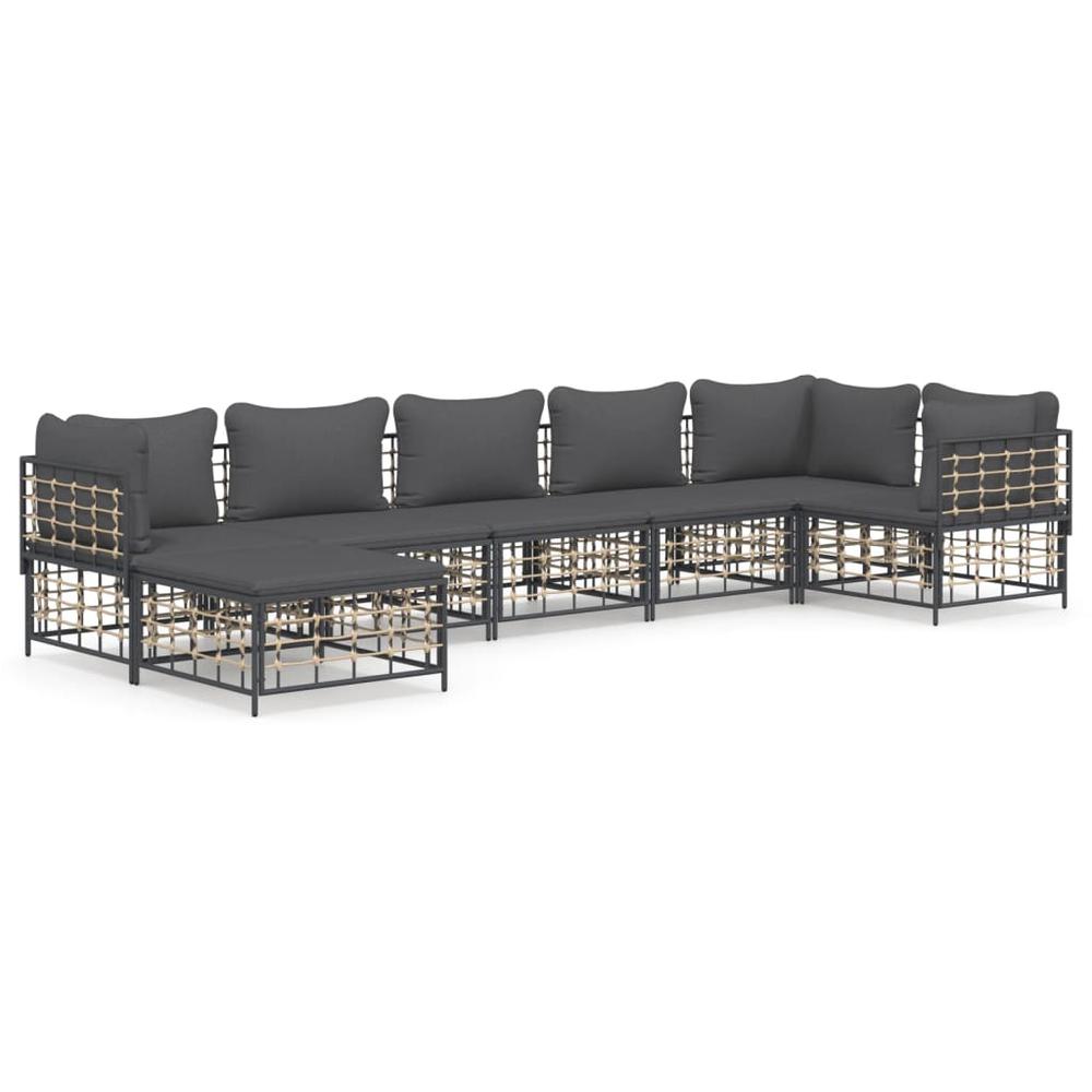 7 Piece Patio Lounge Set with Cushions Anthracite Poly Rattan. Picture 1