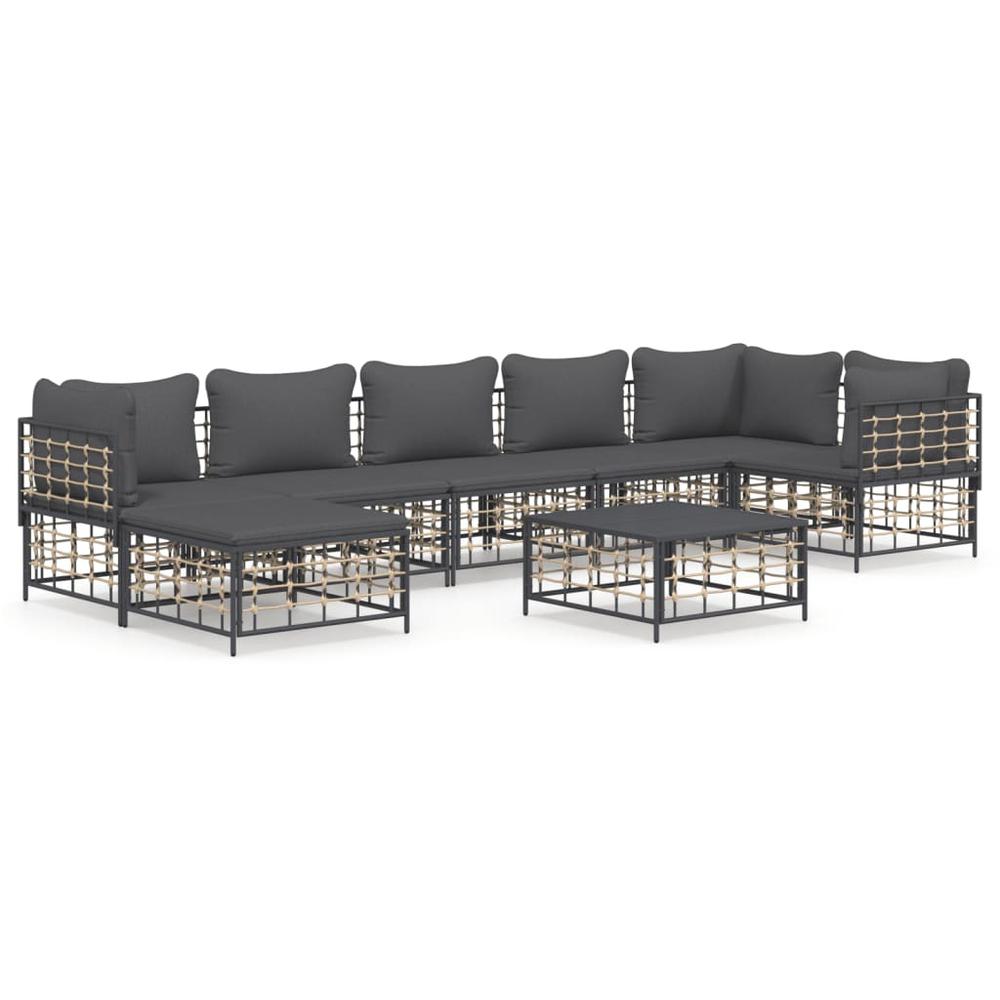 8 Piece Patio Lounge Set with Cushions Anthracite Poly Rattan. Picture 1