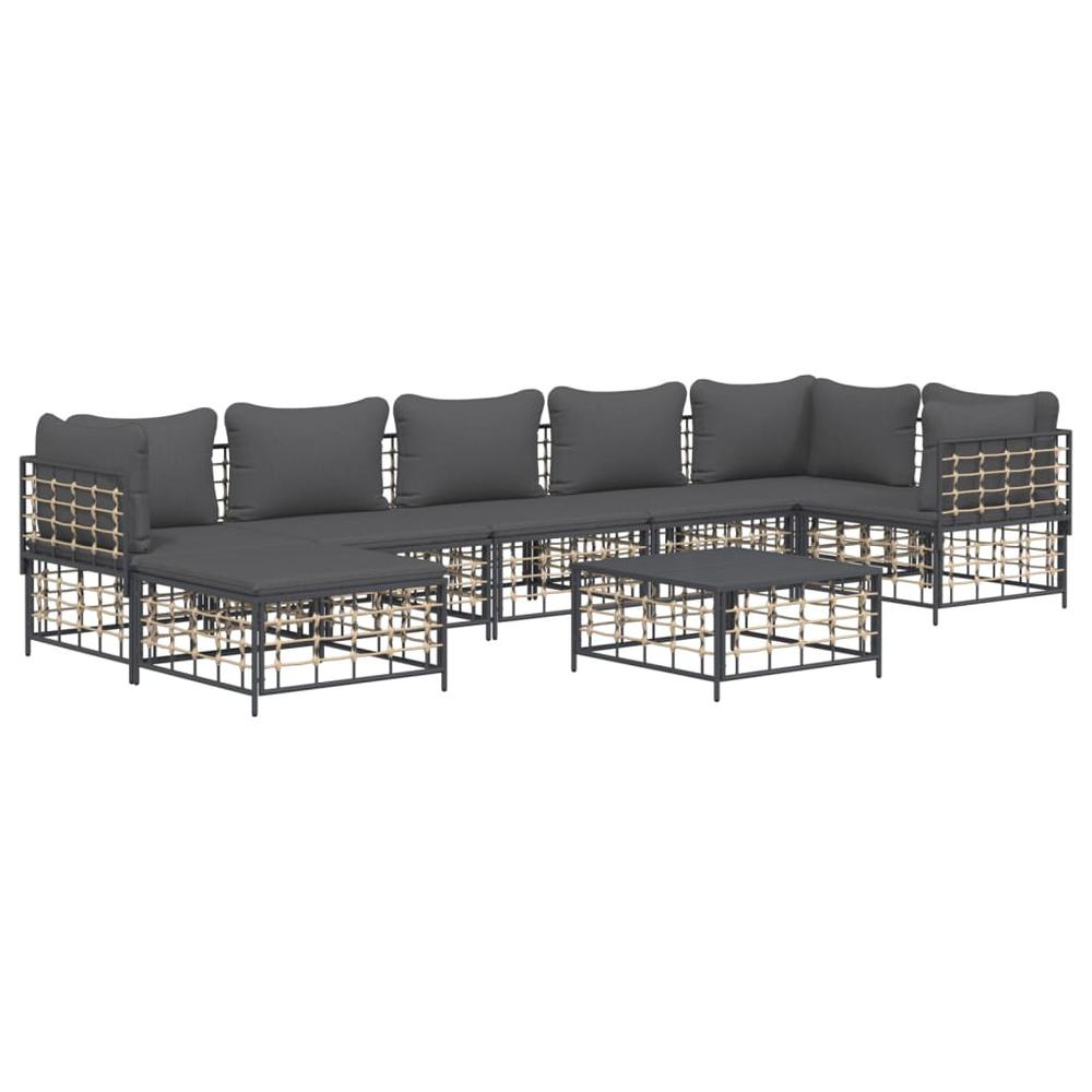8 Piece Patio Lounge Set with Cushions Anthracite Poly Rattan. Picture 2