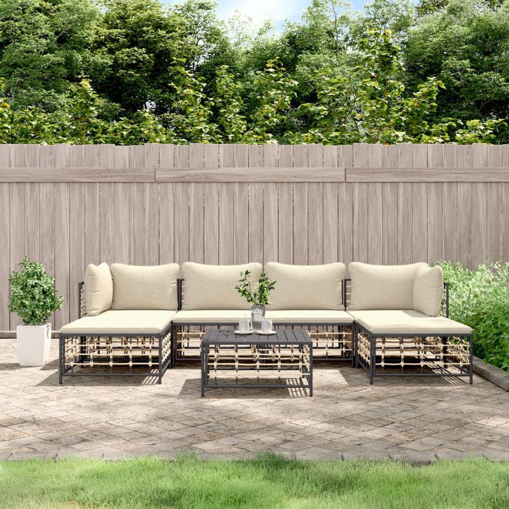 7 Piece Patio Lounge Set with Cushions Anthracite Poly Rattan. Picture 10
