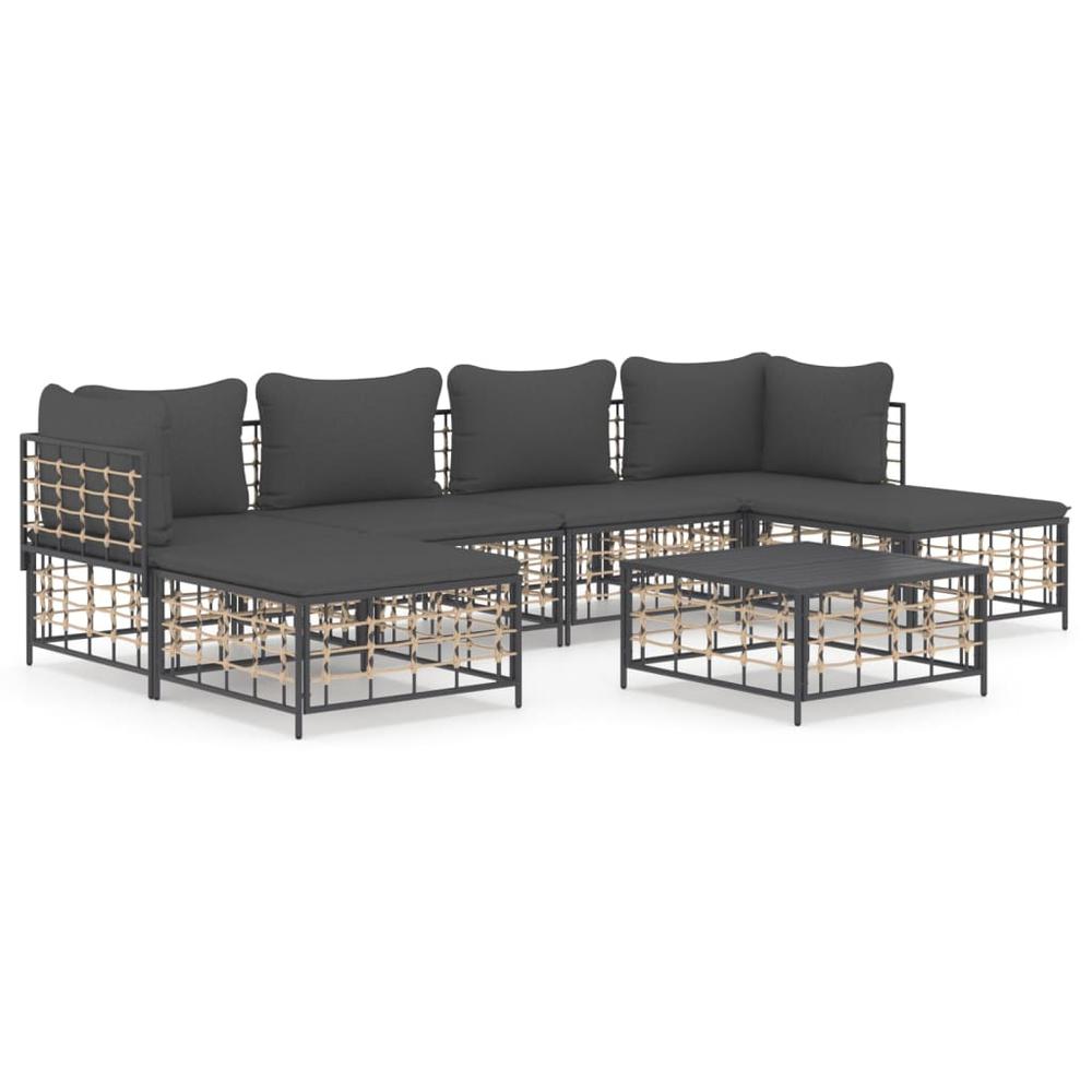 7 Piece Patio Lounge Set with Cushions Anthracite Poly Rattan. Picture 1