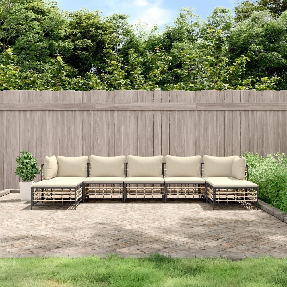 7 Piece Patio Lounge Set with Cushions Anthracite Poly Rattan. Picture 9
