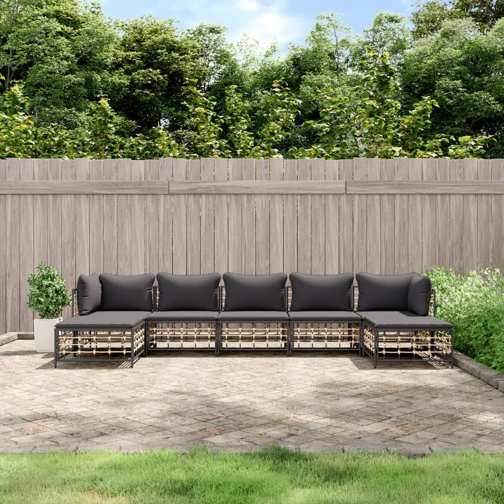 7 Piece Patio Lounge Set with Cushions Anthracite Poly Rattan. Picture 9