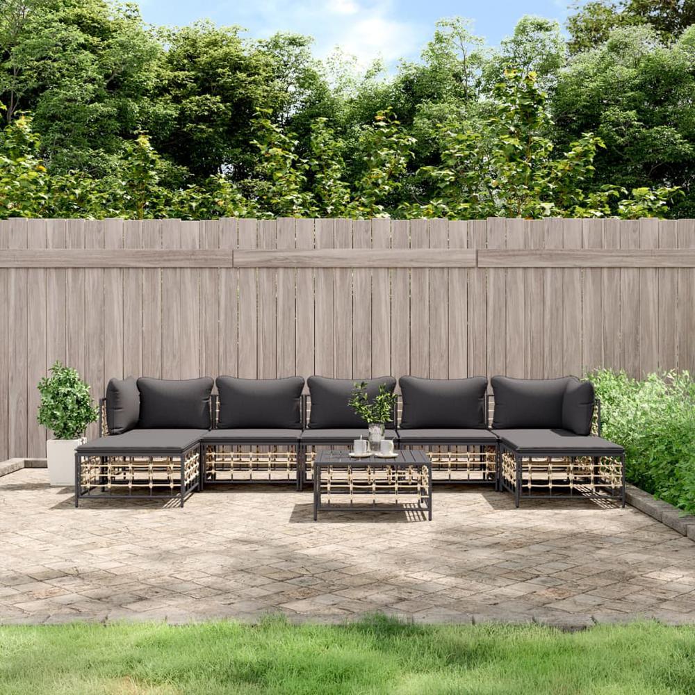 8 Piece Patio Lounge Set with Cushions Anthracite Poly Rattan. Picture 10
