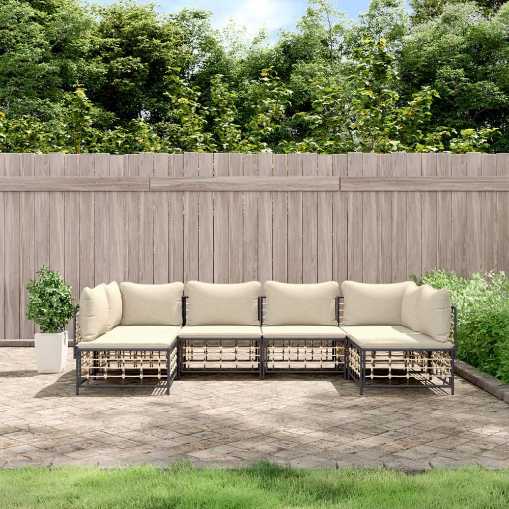 6 Piece Patio Lounge Set with Cushions Anthracite Poly Rattan. Picture 8