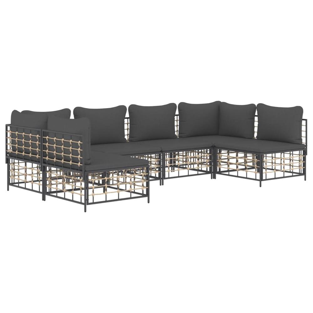 6 Piece Patio Lounge Set with Cushions Anthracite Poly Rattan. Picture 2