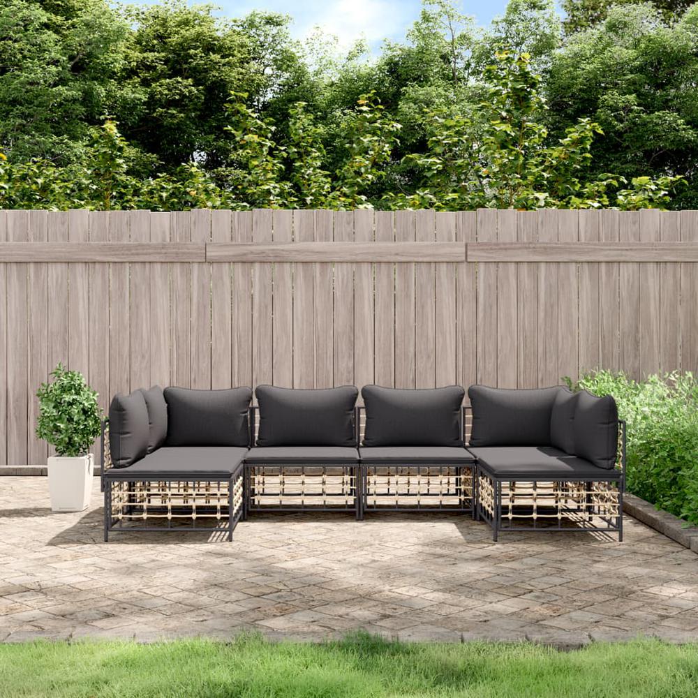 6 Piece Patio Lounge Set with Cushions Anthracite Poly Rattan. Picture 8