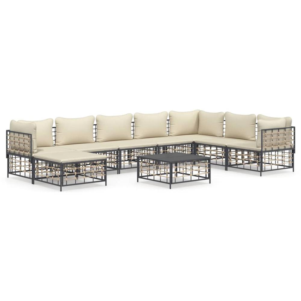 9 Piece Patio Lounge Set with Cushions Anthracite Poly Rattan. Picture 1