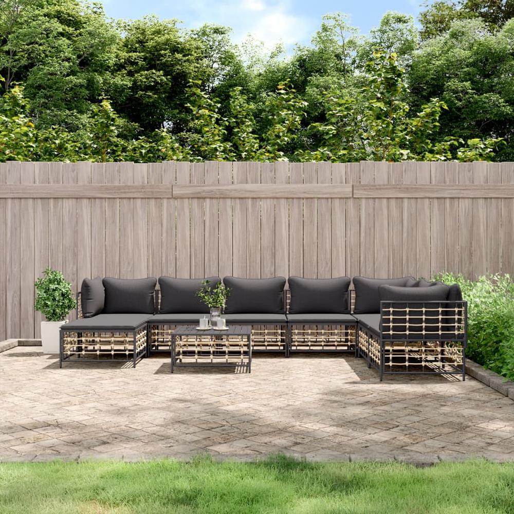 9 Piece Patio Lounge Set with Cushions Anthracite Poly Rattan. Picture 10