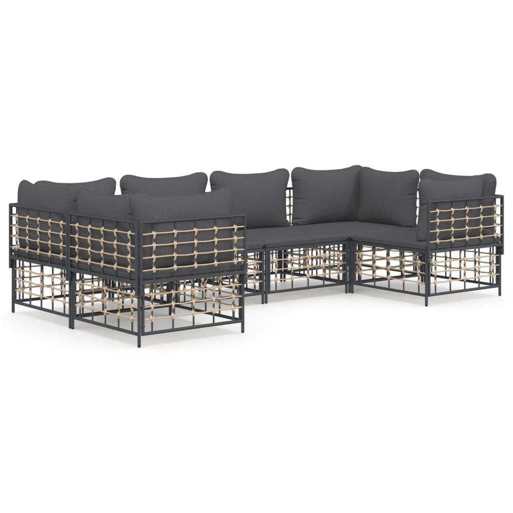 6 Piece Patio Lounge Set with Cushions Anthracite Poly Rattan. Picture 1