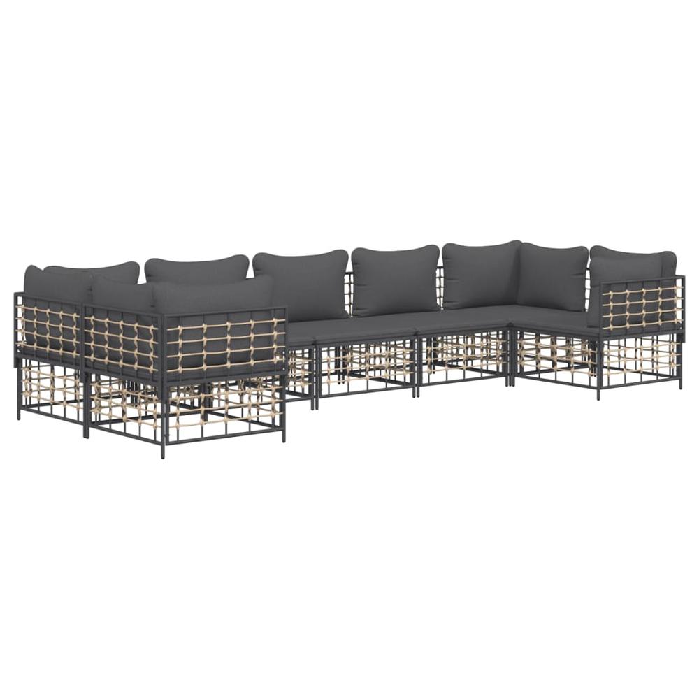 7 Piece Patio Lounge Set with Cushions Anthracite Poly Rattan. Picture 2