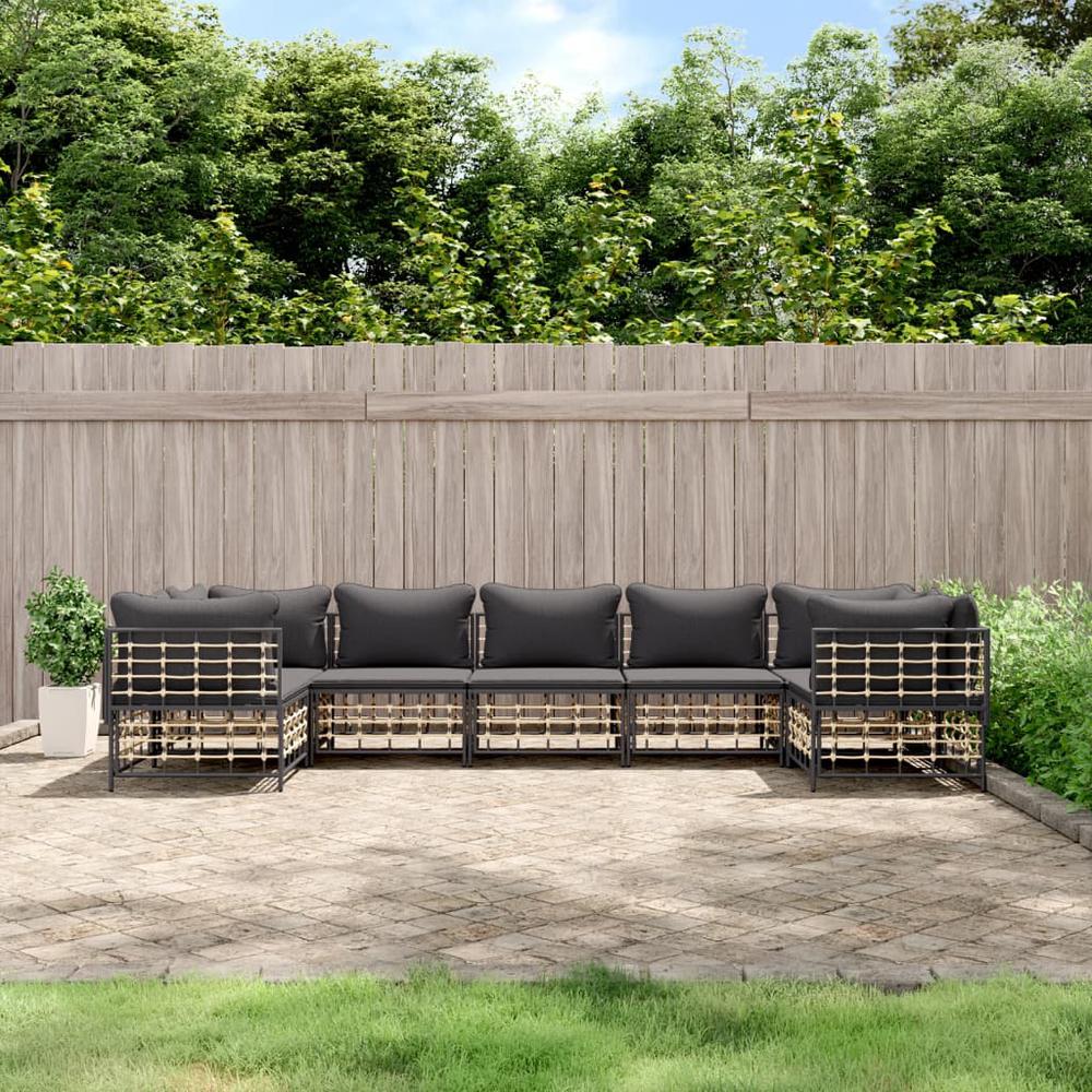 7 Piece Patio Lounge Set with Cushions Anthracite Poly Rattan. Picture 8