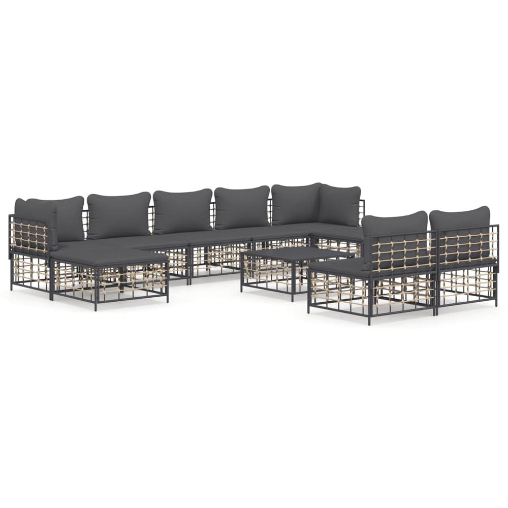10 Piece Patio Lounge Set with Cushions Anthracite Poly Rattan. Picture 1