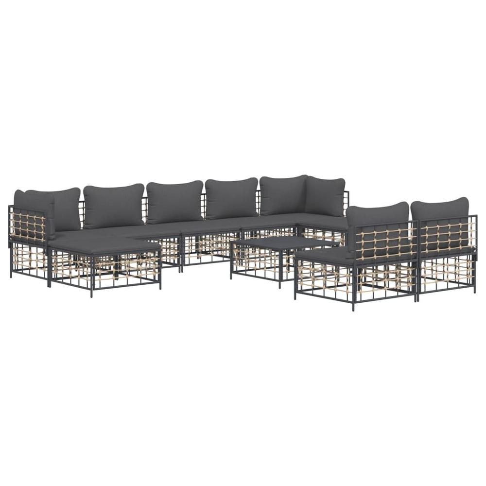 10 Piece Patio Lounge Set with Cushions Anthracite Poly Rattan. Picture 2
