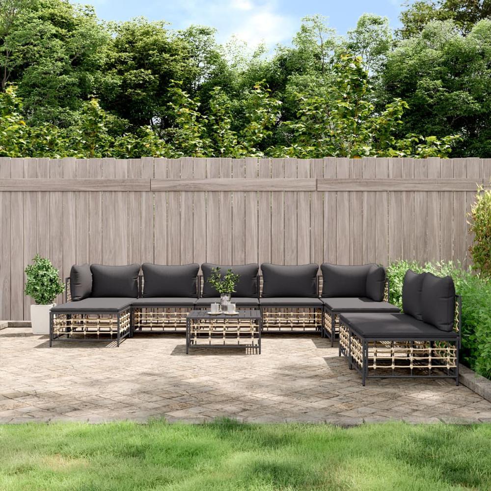 10 Piece Patio Lounge Set with Cushions Anthracite Poly Rattan. Picture 10
