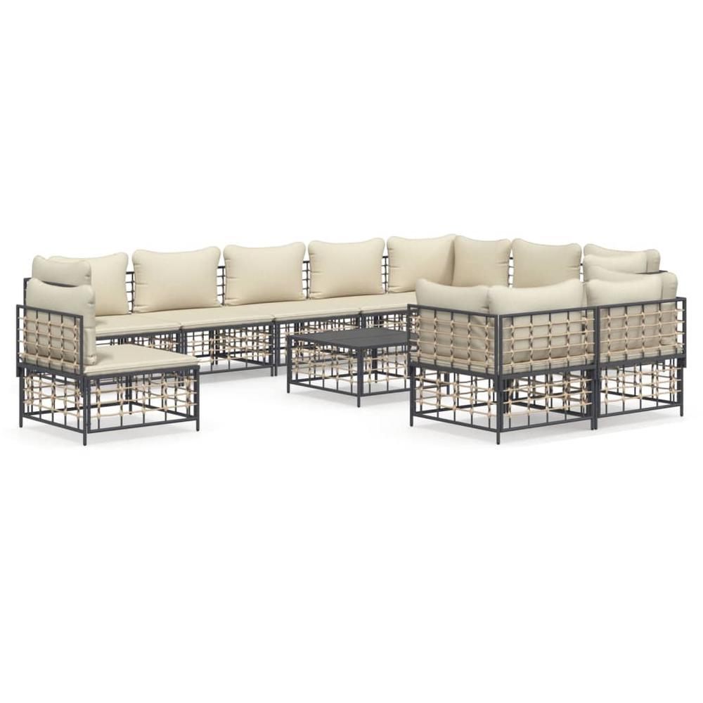 11 Piece Patio Lounge Set with Cushions Anthracite Poly Rattan. Picture 1
