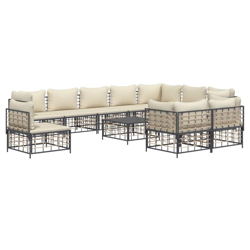 11 Piece Patio Lounge Set with Cushions Anthracite Poly Rattan. Picture 2
