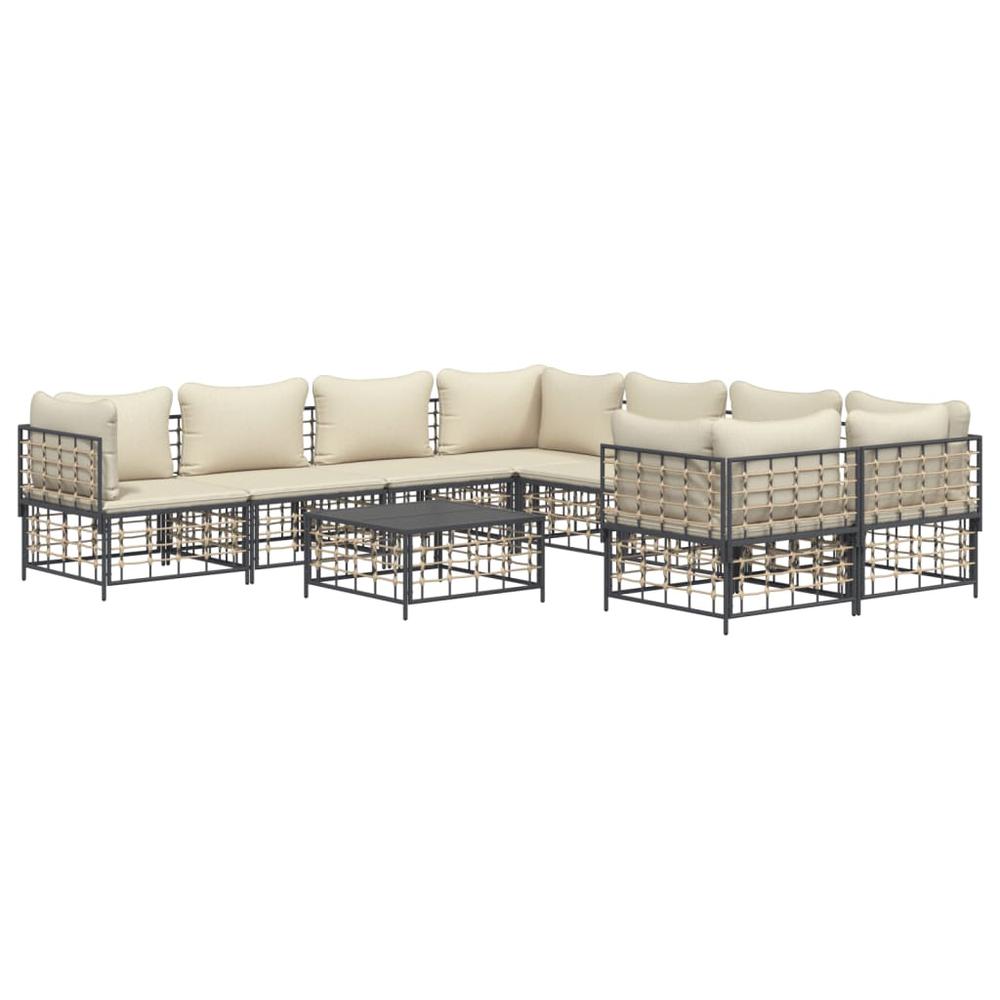 9 Piece Patio Lounge Set with Cushions Anthracite Poly Rattan. Picture 2