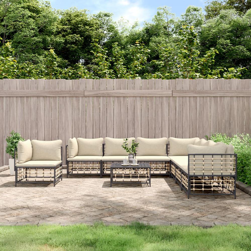 9 Piece Patio Lounge Set with Cushions Anthracite Poly Rattan. Picture 9
