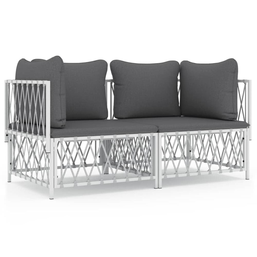 2 Piece Patio Lounge Set with Cushions White Steel. Picture 1