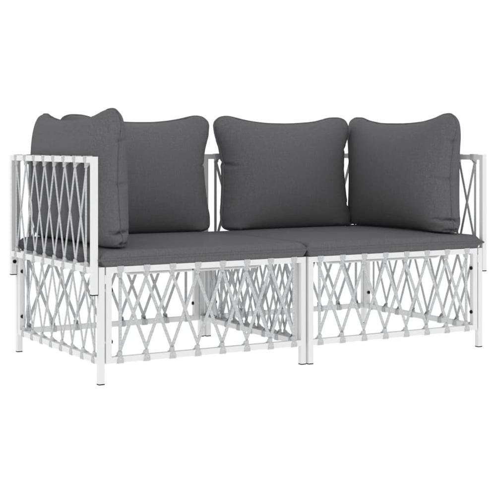 2 Piece Patio Lounge Set with Cushions White Steel. Picture 2