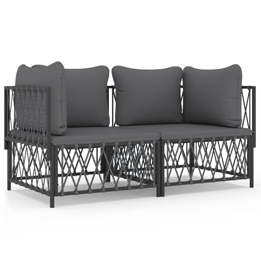 2 Piece Patio Lounge Set with Cushions Anthracite Steel. Picture 1