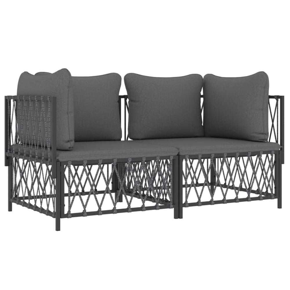 2 Piece Patio Lounge Set with Cushions Anthracite Steel. Picture 2