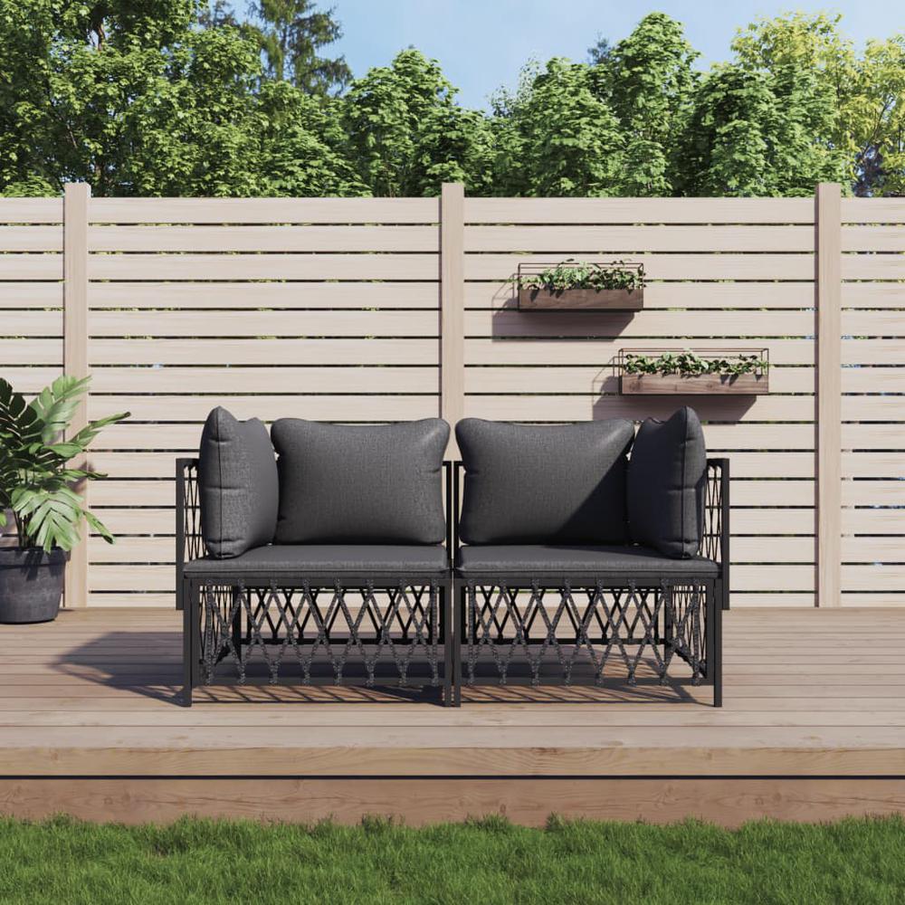2 Piece Patio Lounge Set with Cushions Anthracite Steel. Picture 7