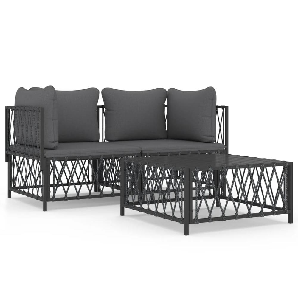 3 Piece Patio Lounge Set with Cushions Anthracite Steel. Picture 1