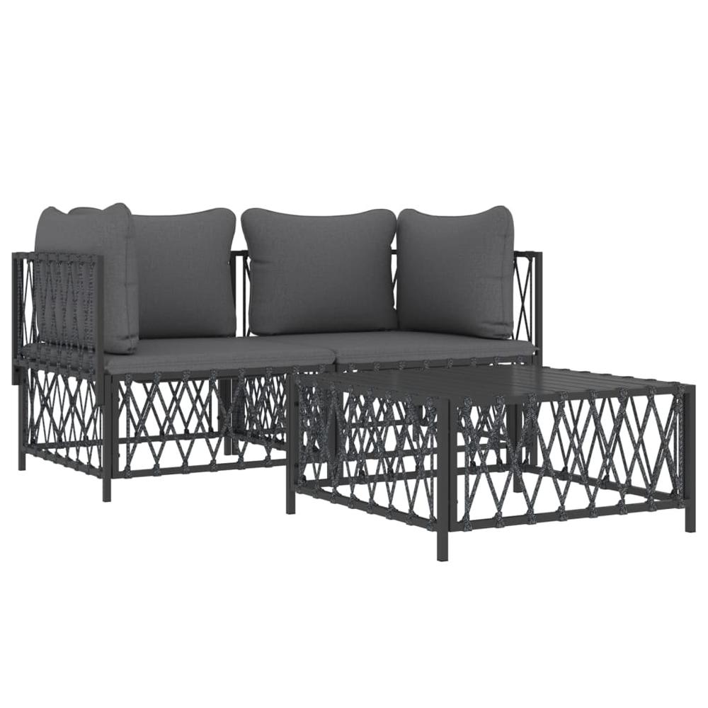 3 Piece Patio Lounge Set with Cushions Anthracite Steel. Picture 2