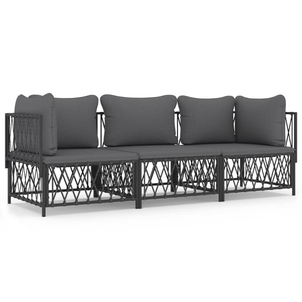 3 Piece Patio Lounge Set with Cushions Anthracite Steel. Picture 1