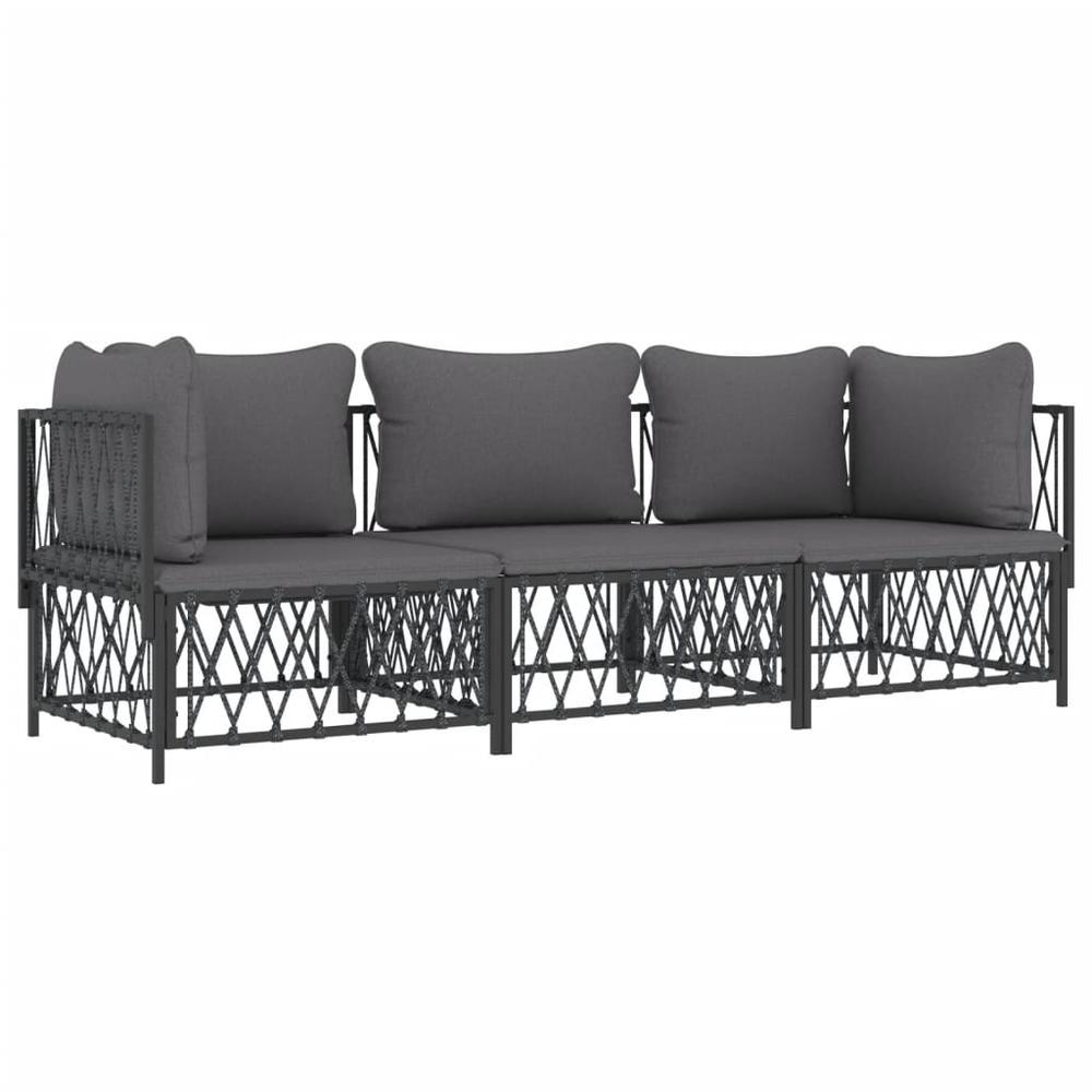 3 Piece Patio Lounge Set with Cushions Anthracite Steel. Picture 2