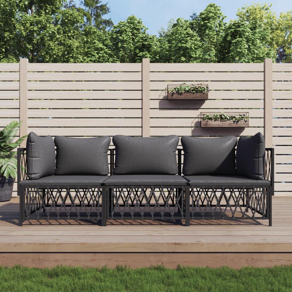 3 Piece Patio Lounge Set with Cushions Anthracite Steel. Picture 8