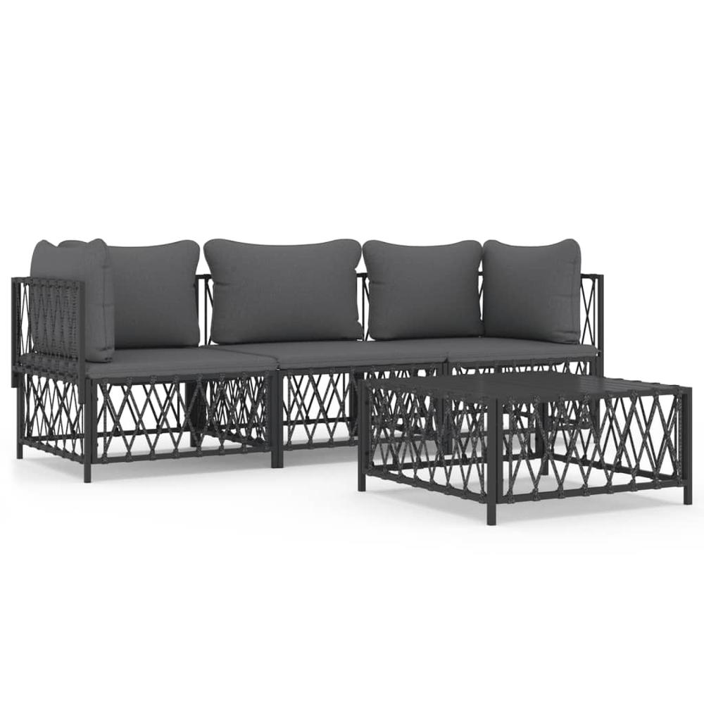 4 Piece Patio Lounge Set with Cushions Anthracite Steel. Picture 1
