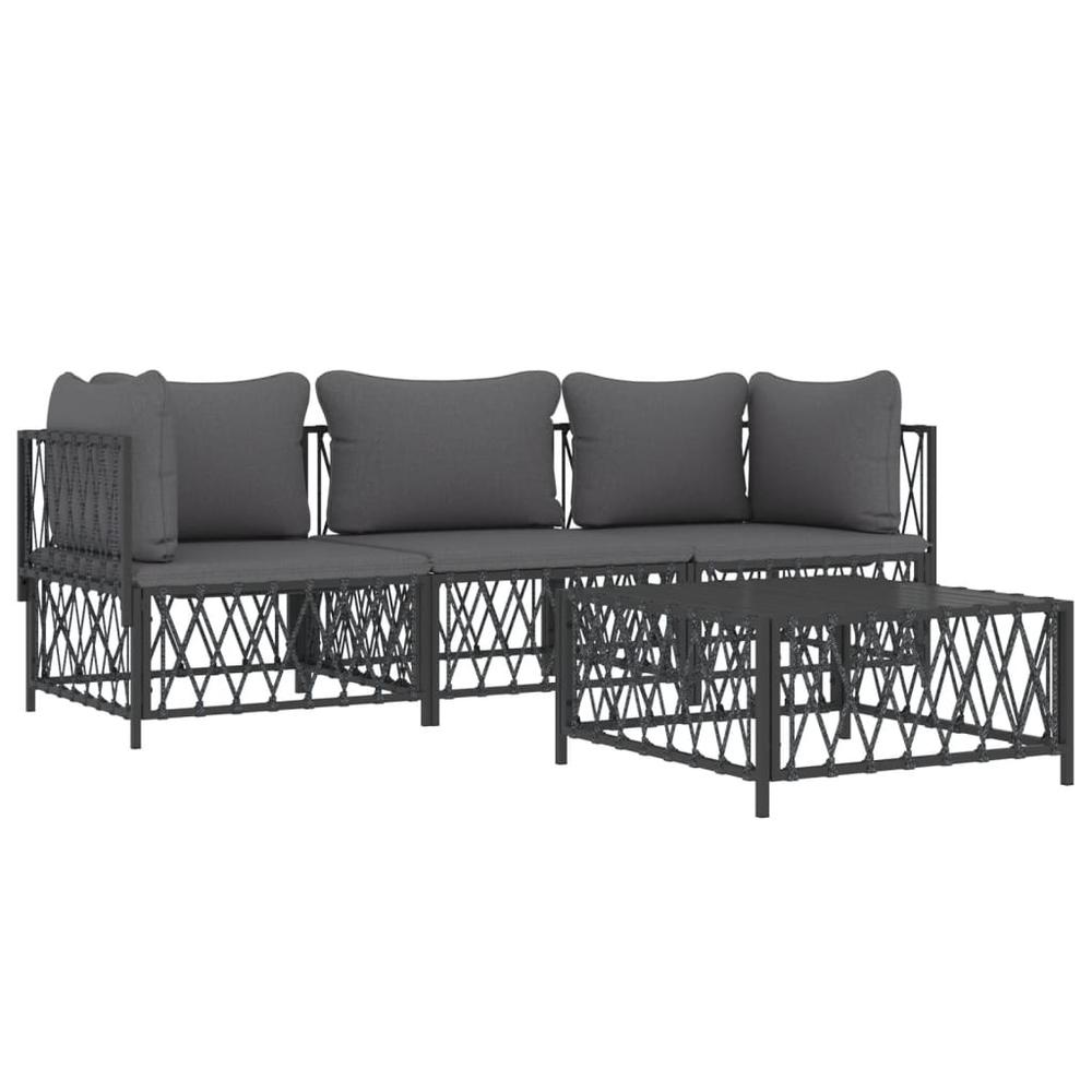 4 Piece Patio Lounge Set with Cushions Anthracite Steel. Picture 2