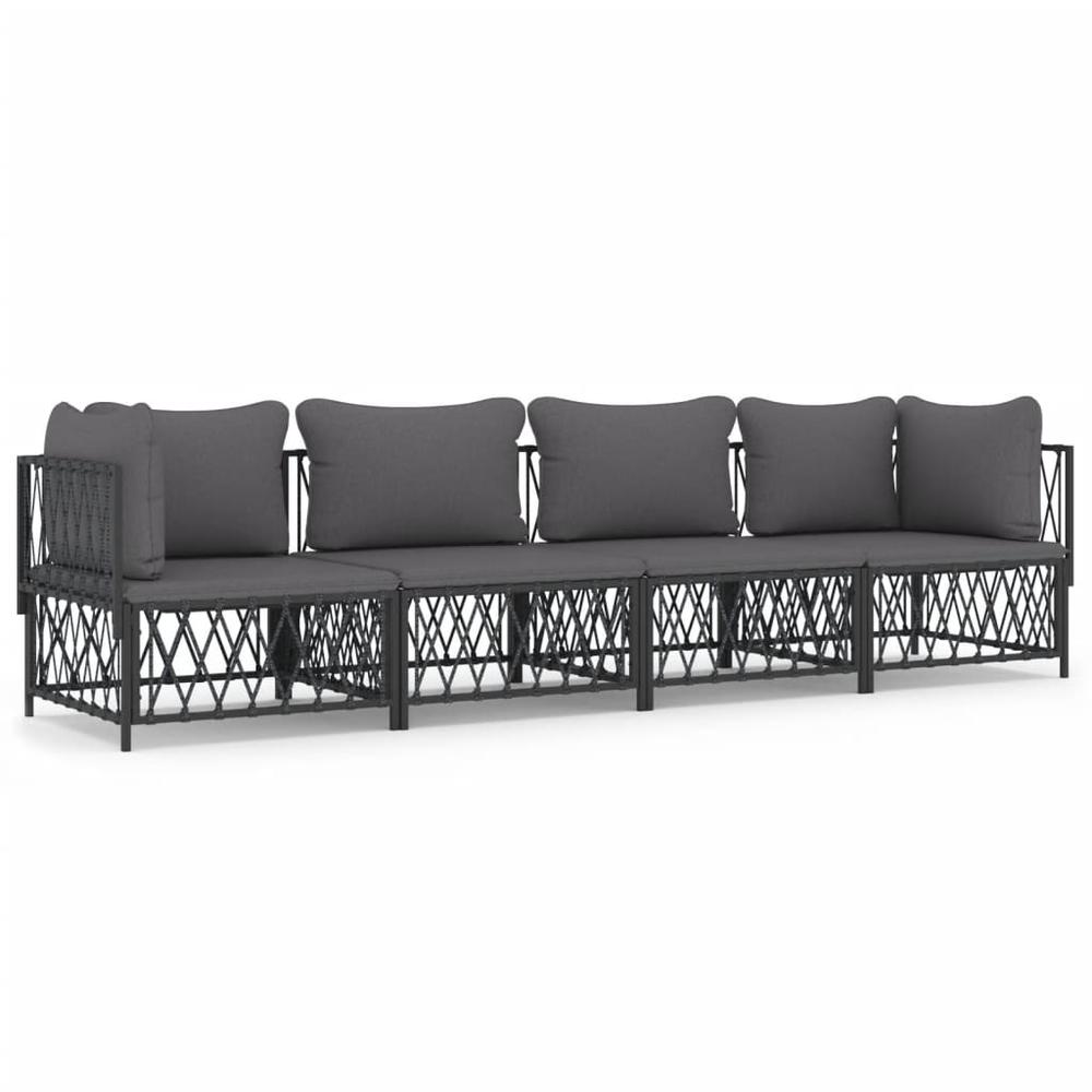 4 Piece Patio Lounge Set with Cushions Anthracite Steel. Picture 1
