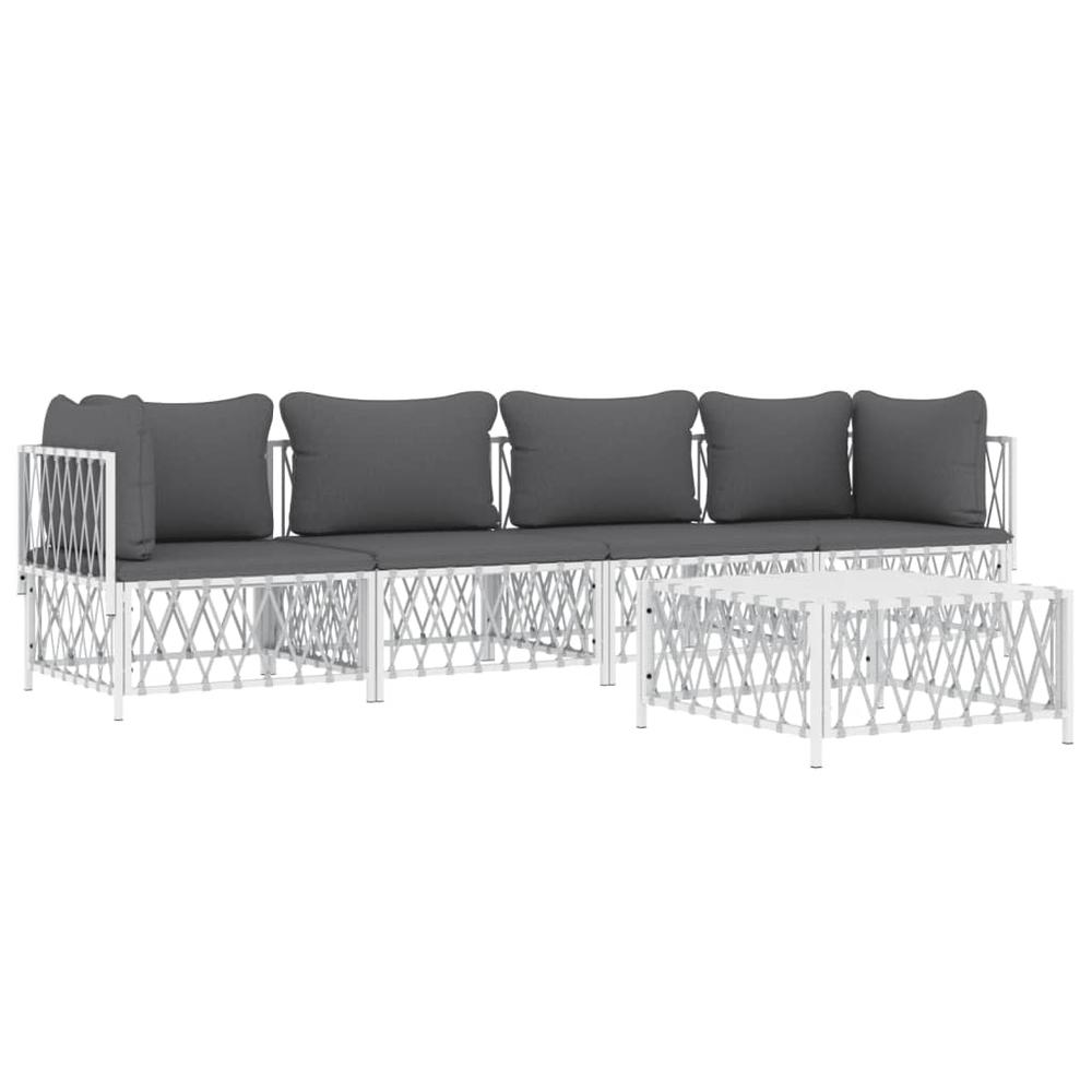 5 Piece Patio Lounge Set with Cushions White Steel. Picture 2
