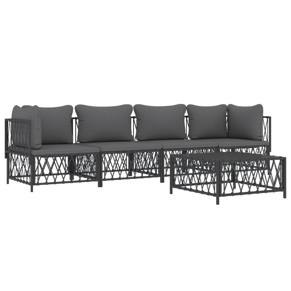 5 Piece Patio Lounge Set with Cushions Anthracite Steel. Picture 2